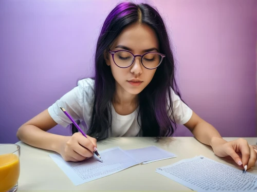 girl studying,learn to write,tutoring,tutor,the girl studies press,to write,girl drawing,purple background,writing-book,correspondence courses,writing articles,colored pencil background,eading with hands,write a review,writing about,write,reading glasses,writer,author,content writing