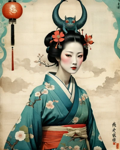 geisha girl,geisha,japanese art,oriental painting,oriental princess,oriental girl,cool woodblock images,japanese woman,chinese art,taiwanese opera,junshan yinzhen,oriental,goki,peking opera,jeongol,motsunabe,japanese character,japanese culture,yi sun sin,tong sui,Illustration,Realistic Fantasy,Realistic Fantasy 35