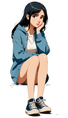 worried girl,girl sitting,girl with speech bubble,girl drawing,depressed woman,jean jacket,vector girl,sad girl,girl portrait,stressed woman,weary,kids illustration,converse,girl studying,2d,studies,anxious,school clothes,girl in a long,digital illustration,Illustration,Japanese style,Japanese Style 07