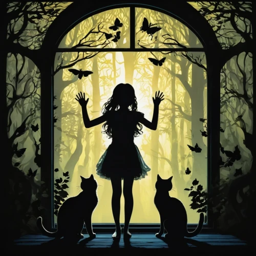 halloween silhouettes,halloween illustration,halloween poster,halloween background,silhouette art,halloween black cat,mouse silhouette,halloween vector character,halloween wallpaper,cat silhouettes,garden silhouettes,halloween scene,halloween cat,children's fairy tale, silhouette,house silhouette,fairy tales,halloween banner,alice in wonderland,halloween frame,Illustration,Realistic Fantasy,Realistic Fantasy 02