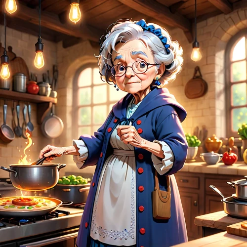 granny,grandma,elderly lady,old woman,grandmother,girl in the kitchen,nanny,woman holding pie,pensioner,geppetto,elderly person,girl with bread-and-butter,food and cooking,cookery,granny smith,grandparent,grama,babushka doll,cooking book cover,senior citizen,Anime,Anime,Cartoon