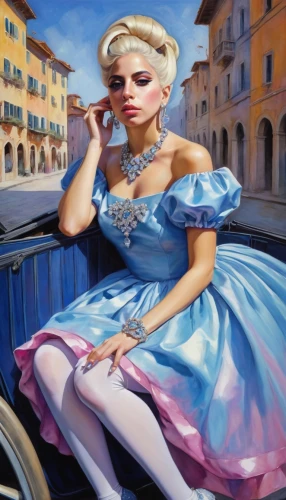 italian painter,cinderella,woman with ice-cream,girl and car,woman in the car,girl washes the car,girl in a long dress,girl in car,gondolier,pin-up girl,girl with a wheel,la violetta,the carnival of venice,femininity,marylyn monroe - female,meticulous painting,art painting,oil painting on canvas,cinquecento,blonde woman,Illustration,Realistic Fantasy,Realistic Fantasy 30