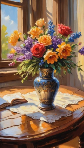 sunflowers in vase,flower painting,still life of spring,flower vase,splendor of flowers,vase,flowers in basket,flower bouquet,floral composition,summer still-life,autumn flowers,bouquet of flowers,flower basket,corner flowers,summer flowers,floral arrangement,flowers in envelope,spring morning,oil painting,flower arranging,Illustration,American Style,American Style 13