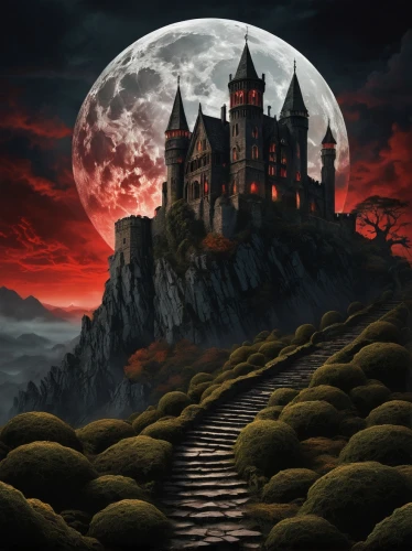 haunted castle,fantasy picture,castle of the corvin,witch's house,ghost castle,fairy tale castle,dracula castle,fantasy landscape,witch house,fantasy art,hogwarts,knight's castle,the haunted house,halloween background,fairytale castle,blood moon,gothic architecture,castle,castel,medieval castle,Art,Classical Oil Painting,Classical Oil Painting 43