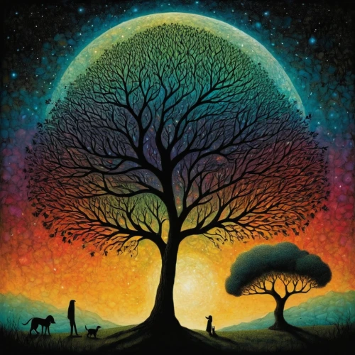 colorful tree of life,tree of life,magic tree,celtic tree,painted tree,the trees,circle around tree,watercolor tree,lone tree,argan tree,tangerine tree,the roots of trees,flourishing tree,bodhi tree,sun and moon,forest tree,mushroom landscape,the branches of the tree,isolated tree,psychedelic art,Illustration,Abstract Fantasy,Abstract Fantasy 19