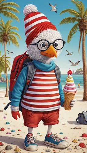 santa claus at beach,glasses penguin,pubg mascot,pororo the little penguin,summer plumage,rock penguin,gnome ice skating,big penguin,stylish boy,christmas on beach,sea bird,children's background,gnome,scandia gnome,bartholomew,advertising figure,walk on the beach,fairy penguin,baby-penguin,fashionista,Illustration,Realistic Fantasy,Realistic Fantasy 31