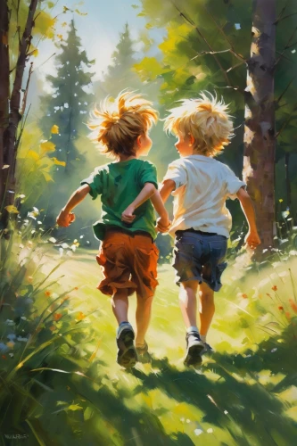 happy children playing in the forest,girl and boy outdoor,children playing,children play,oil painting on canvas,little boy and girl,oil painting,kids illustration,playing outdoors,children's background,little girls walking,walk with the children,children,boy and girl,children drawing,meadow play,childhood friends,frolicking,little girl in wind,little girl running,Conceptual Art,Oil color,Oil Color 03