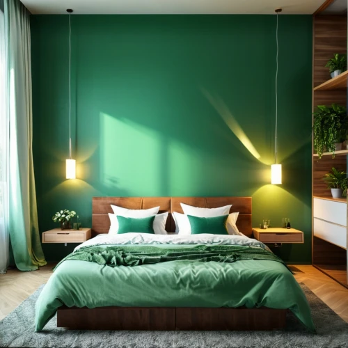 wall lamp,green wallpaper,green living,guestroom,guest room,sleeping room,bedroom,green,pine green,intensely green hornbeam wallpaper,wall,modern decor,color wall,sage green,wall plaster,contemporary decor,search interior solutions,wall light,cuckoo light elke,modern room,Photography,General,Realistic