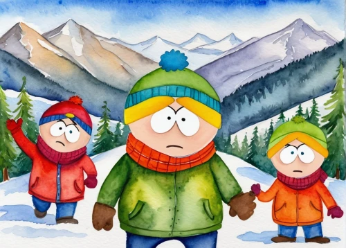 kids illustration,winter background,alpine hats,banff,snow scene,winter clothing,ortler winter,whistler,arrowroot family,birch family,banff alberta,snow figures,winter trip,winter animals,telluride,banff national park,frutti di bosco,saas fee,vail,winter hat,Illustration,Paper based,Paper Based 24