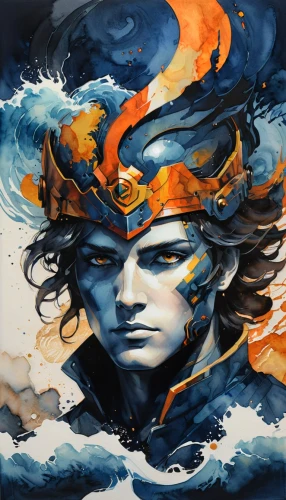 sea god,god of the sea,poseidon god face,amano,poseidon,neptune,siren,medusa,flame spirit,fire and water,the wind from the sea,shiva,sirens,athena,perseus,triton,rusalka,fire siren,aporia,the sea maid,Conceptual Art,Fantasy,Fantasy 03