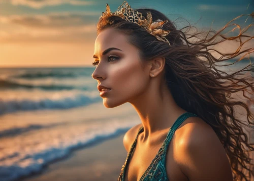 artificial hair integrations,beach background,summer crown,mermaid background,polynesian girl,moana,image manipulation,celtic queen,girl on the dune,photoshop manipulation,the sea maid,celtic woman,portrait photography,romantic portrait,digital compositing,retouch,photo manipulation,the wind from the sea,fantasy portrait,portrait background,Photography,General,Fantasy