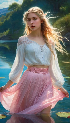 the blonde in the river,girl on the river,jessamine,fantasy picture,mystical portrait of a girl,girl on the boat,fantasy portrait,rusalka,rosa ' amber cover,femininity,water rose,water nymph,fantasy art,world digital painting,flowing water,floating on the river,girl in a long,girl in a long dress,the sea maid,little girl in wind,Conceptual Art,Fantasy,Fantasy 05
