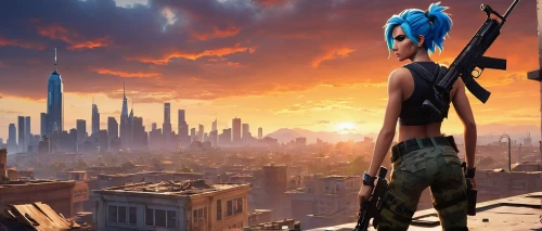 dusk background,cg artwork,above the city,valerian,sci fiction illustration,2d,game art,game illustration,cyberpunk,rooftops,city view,tiber riven,skywatch,city skyline,android game,post apocalyptic,skycraper,girl with gun,transistor,book cover,Conceptual Art,Fantasy,Fantasy 29