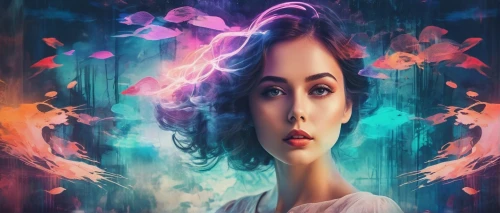 mystical portrait of a girl,digital art,fantasy portrait,world digital painting,portrait background,woman thinking,sci fiction illustration,digital artwork,digital creation,aura,la violetta,aquarius,mermaid background,creative background,psychedelic art,digital painting,photomanipulation,fantasy picture,transistor,fantasy art,Photography,Artistic Photography,Artistic Photography 07