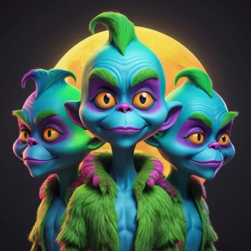 scandia gnomes,three eyed monster,tree frogs,monkey family,nightshade family,three monkeys,trolls,scandia gnome,3d model,cirque,avatar,cirque du soleil,child monster,stylized macaron,skylander giants,the mother and children,3d render,sculpt,imp,antasy,Unique,3D,3D Character