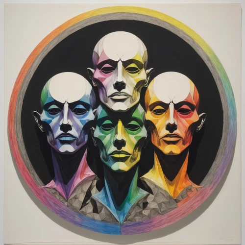 multicolor faces,kaleidoscope art,psychedelic art,four o'clocks,cool pop art,modern pop art,heads,popart,kaleidoscope,color circle,effect pop art,beatles,60s,spotify icon,the beatles,four seasons,pop art people,33 rpm,discs vinyl,blank vinyl record jacket,Unique,3D,Modern Sculpture