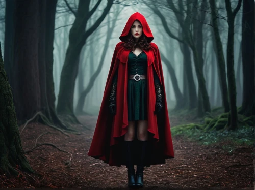 red riding hood,little red riding hood,red coat,red cape,scarlet witch,gothic woman,cloak,red tunic,gothic fashion,hooded,vampire woman,red hood,the witch,sorceress,the enchantress,dark gothic mood,red shoes,queen of hearts,vampire lady,hooded man,Art,Artistic Painting,Artistic Painting 26
