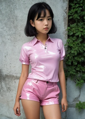 asian girl,japanese kawaii,pink leather,pink large,anime japanese clothing,polo shirt,rugby short,vintage asian,asian woman,sports uniform,korean,baby pink,asian,japanese doll,see-through clothing,light pink,natural pink,japanese idol,asia girl,su yan,Illustration,Japanese style,Japanese Style 14