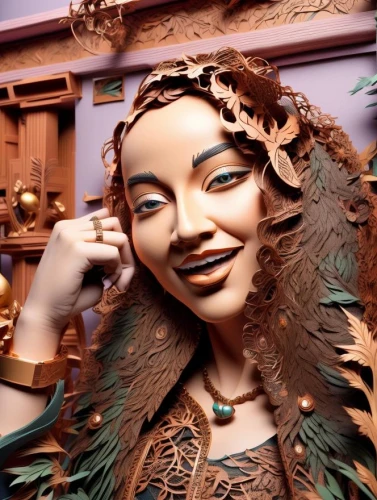 wood carving,wooden mannequin,carved wood,wood art,png sculpture,polynesian girl,woman sculpture,scrap sculpture,wood elf,artist's mannequin,raven sculpture,voodoo woman,wooden doll,female doll,wooden figure,girl in a wreath,moana,merida,la catrina,made of wood