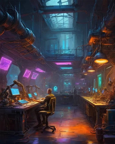 sci fi surgery room,sci fiction illustration,cyberpunk,computer room,ufo interior,study room,research station,working space,mining facility,nightclub,concept art,laboratory,scifi,neon human resources,classroom,conference room,backgrounds,drinking establishment,piano bar,futuristic landscape,Conceptual Art,Oil color,Oil Color 22