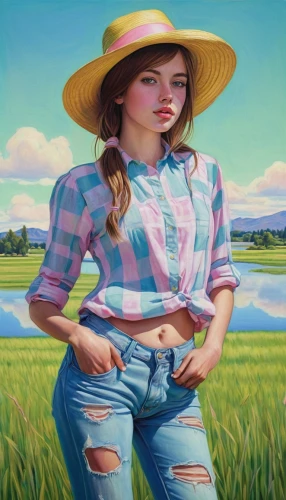 farm girl,farmer,countrygirl,straw hat,girl lying on the grass,vietnamese woman,girl in overalls,retro woman,girl wearing hat,farm background,girl on the river,retro girl,the rice field,fedora,art,painting technique,idyllic,ricefield,girl with cereal bowl,girl in a long,Conceptual Art,Daily,Daily 15