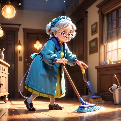 housekeeper,cleaning woman,housekeeping,housework,cleaning service,together cleaning the house,granny,cleaning,grandma,chores,janitor,elsa,sweeping,elderly lady,geppetto,nanny,housewife,broomstick,autumn chores,grandmother,Anime,Anime,Cartoon