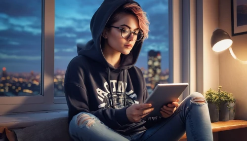 girl studying,girl at the computer,girl drawing,reading glasses,e-book readers,blonde sits and reads the newspaper,computer addiction,girl sitting,mobile video game vector background,world digital painting,blonde woman reading a newspaper,visual effect lighting,sci fiction illustration,hoodie,women in technology,reading,e-reader,author,relaxing reading,e-book,Illustration,Realistic Fantasy,Realistic Fantasy 05