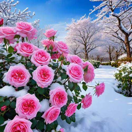 winter rose,fragrant snow sea,snow landscape,splendor of flowers,winter background,noble roses,tulip on snow,snowy landscape,flowering shrubs,rose pink colors,cold cherry blossoms,blooming roses,landscape rose,pink roses,snow scene,camellias,pink chrysanthemums,winter landscape,snow cherry,flower background,Photography,General,Realistic