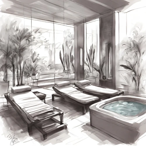 hot spring,luxury bathroom,house plants,studies,pool house,washes,hot tub,study,backyard,palm springs,bamboo plants,outdoor pool,day spa,potted plants,houseplant,jacuzzi,day-spa,aqua studio,indoors,luxury property