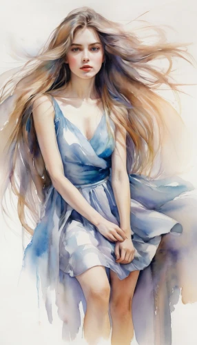 watercolor women accessory,girl in a long dress,girl in a long,watercolor blue,watercolor background,fashion illustration,world digital painting,a girl in a dress,jessamine,fairy tale character,digital painting,watercolor mermaid,celtic woman,watercolor paint,watercolor painting,fae,digital art,girl drawing,faerie,cinderella,Illustration,Paper based,Paper Based 11