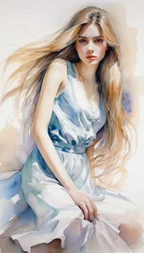 fashion illustration,watercolor women accessory,photo painting,girl in cloth,white lady,girl in a long,girl in a long dress,world digital painting,art painting,fashion vector,jessamine,femininity,girl with cloth,watercolor blue,watercolor paint,watercolor painting,watercolor paint strokes,mystical portrait of a girl,watercolor background,girl on a white background,Illustration,Paper based,Paper Based 11