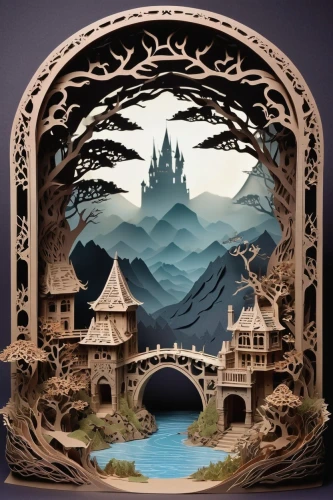 3d fantasy,fairy tale castle,paper art,art nouveau frame,diorama,fantasy landscape,decorative plate,children's fairy tale,fairy tale icons,art nouveau frames,fantasy world,fantasy city,fairy house,wood art,fairy tale,fantasy art,fairy village,wood carving,decorative frame,fairy tales,Unique,Paper Cuts,Paper Cuts 03