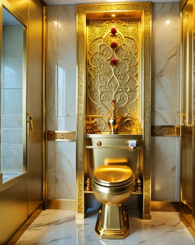 luxury bathroom,gold stucco frame,gold paint stroke,gold lacquer,gold wall,plumbing fixture,gold ornaments,gold plated,abstract gold embossed,gold foil corner,gold filigree,bathroom accessory,interior decoration,golden buddha,golden dragon,search interior solutions,commode,cream and gold foil,golden lotus flowers,blossom gold foil,Photography,General,Realistic