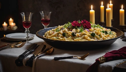 mystic light food photography,romantic dinner,tagliatelle,tablescape,spätzle,spaetzle,food styling,candle light dinner,golden candlestick,cavatappi,rotini,macaroni and cheese,penne alla vodka,dinner for two,pasta salad,cavatelli,food photography,centrepiece,fettuccine,fettuccine alfredo,Photography,General,Natural