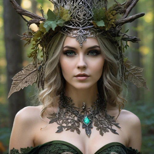 headpiece,faerie,feather headdress,headdress,dryad,faery,laurel wreath,celtic queen,green wreath,tree crown,fairy queen,indian headdress,faun,fawn,wood elf,fairy peacock,celtic woman,girl in a wreath,druid,elven,Illustration,Black and White,Black and White 03
