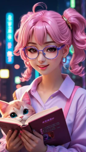 librarian,pink glasses,pink cat,anime 3d,pink scrapbook,girl studying,reading glasses,kotobukiya,bookworm,sudoku,fuki,anime girl,ganmodoki,kawaii pig,honmei choco,read a book,tutor,kawaii,reading,pink paper,Conceptual Art,Sci-Fi,Sci-Fi 26