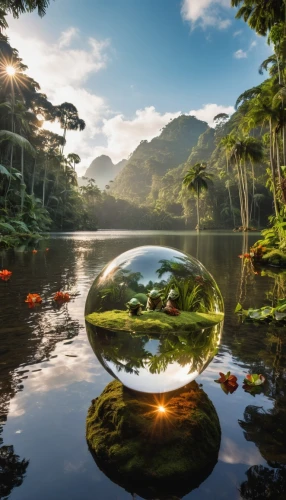 crystal ball-photography,glass sphere,crystal ball,glass ball,lensball,earth in focus,little planet,fairy world,reflection in water,giant soap bubble,waterglobe,water mirror,fantasy landscape,swiss ball,3d fantasy,reflections in water,floating island,spheres,water reflection,japan landscape,Photography,General,Realistic