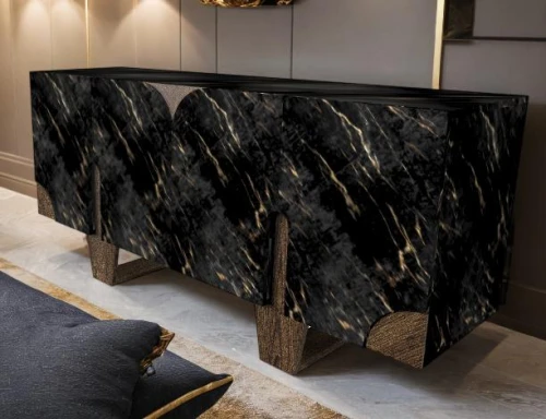 sideboard,marble,dark cabinetry,polished granite,dark cabinets,modern decor,tv cabinet,contemporary decor,natural stone,stone slab,room divider,patterned wood decoration,bar counter,coffee table,granite counter tops,countertop,sofa tables,danish furniture,interior design,wall panel
