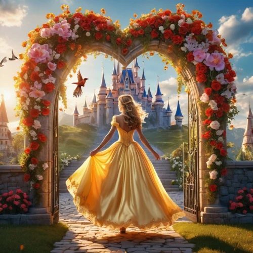 cinderella,rapunzel,a fairy tale,yellow rose background,fairy tale,fairy tale castle,fairytale,shanghai disney,disney rose,fairy tale character,fairytales,children's fairy tale,fantasy picture,golden weddings,tiana,cinderella's castle,fairy tales,fairytale castle,way of the roses,quinceañera,Photography,General,Realistic