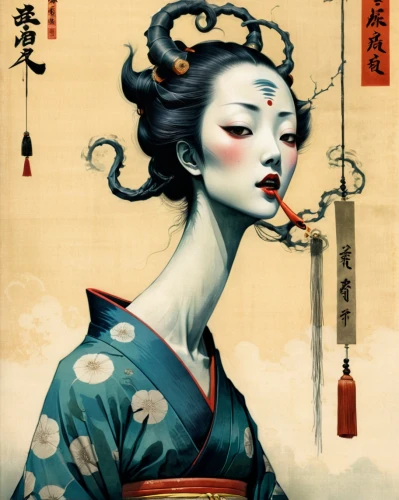 geisha girl,geisha,japanese art,oriental girl,oriental princess,chinese art,oriental painting,japanese woman,oriental,cool woodblock images,amano,taiwanese opera,junshan yinzhen,shinto,tong sui,shakuhachi,katana,chinese style,japanese culture,xun,Illustration,Realistic Fantasy,Realistic Fantasy 29