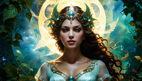 dryad,faerie,the enchantress,faery,sorceress,fairy queen,priestess,fantasy portrait,elven,blue enchantress,fantasy art,celtic queen,fantasy woman,fantasy picture,rusalka,mystical portrait of a girl,elven forest,fae,virgo,zodiac sign libra,Conceptual Art,Fantasy,Fantasy 05