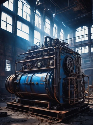 heavy water factory,gas compressor,steam power,steam engine,pumping station,steampunk gears,combined heat and power plant,industrial plant,the boiler room,powerplant,generators,electric generator,generator,power plant,machinery,compressor,steam locomotives,train engine,steam machine,autoclave,Art,Artistic Painting,Artistic Painting 40