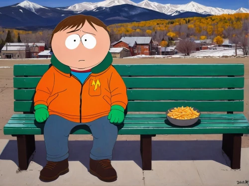 man on a bench,park bench,patty melt,fairbanks,green jacket,patrick's day,picnic table,ushuaia,outdoor bench,asiago,animated cartoon,dipper,sit and wait,yukon gold potato,television character,mountain fink,bench,dahl,sitter,yukon territory,Art,Artistic Painting,Artistic Painting 29