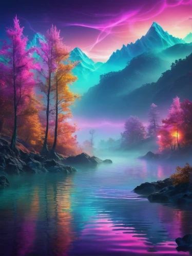 purple landscape,fantasy landscape,colorful background,landscape background,background colorful,purple wallpaper,fantasy picture,evening lake,full hd wallpaper,futuristic landscape,river landscape,hd wallpaper,nature landscape,splendid colors,beautiful landscape,vapor,colorful water,acid lake,unicorn background,colorful light,Photography,Artistic Photography,Artistic Photography 15