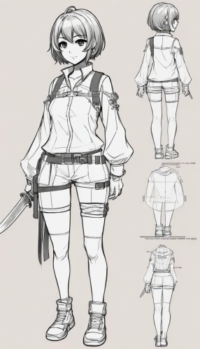 character animation,swordswoman,proportions,adventurer,concept art,main character,harnesses,short,studies,chara,protective suit,game character,protected cruiser,scribbles,dummy figurin,one-piece garment,a uniform,pencils,scribble lines,martial arts uniform,Unique,Design,Character Design