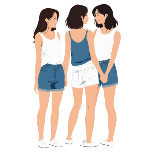 sewing pattern girls,fashion vector,summer clothing,studies,cute clothes,pairs,white clothing,mirroring,women's clothing,women clothes,clothes,denim shapes,jean shorts,vector illustration,clothing,two girls,women's legs,cutouts,sewing silhouettes,in pairs,Illustration,Vector,Vector 01