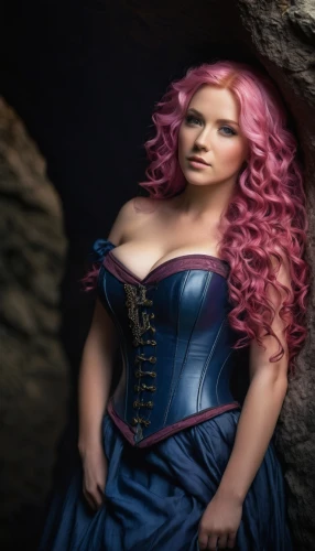 celtic woman,fantasy woman,celtic queen,corset,pink robin,fantasy portrait,digital compositing,fae,bodice,rapunzel,breastplate,cosplay image,rosella,fairy tale character,cinderella,pink hair,poison,the sea maid,portrait photography,merida,Illustration,American Style,American Style 07