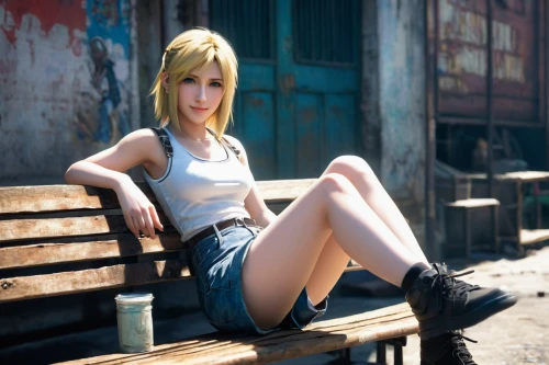 croft,blonde sits and reads the newspaper,cosplay image,sitting,girl sitting,cross legged,cross-legged,sitting on a chair,girl in overalls,heavy object,crossed legs,blonde girl,cosplay,park bench,yang,cool blonde,fallout4,legs crossed,alice,blond girl,Art,Classical Oil Painting,Classical Oil Painting 44