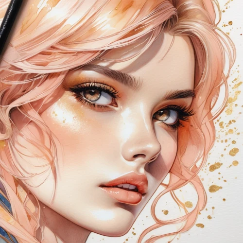 peach color,rosa ' amber cover,fantasy portrait,gold foil mermaid,rose gold,peach rose,gold-pink earthy colors,gold leaf,blossom gold foil,gold foil art,digital painting,gold paint strokes,illustrator,peach glow,peach,nami,digital art,tears bronze,world digital painting,cinnamon girl,Conceptual Art,Fantasy,Fantasy 19