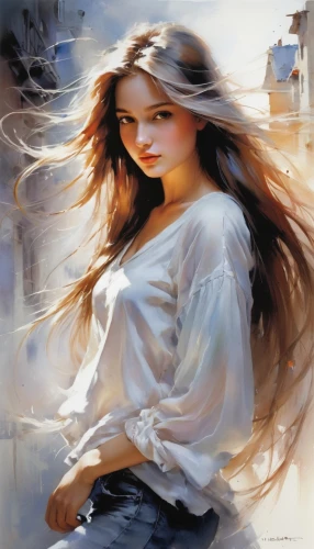 little girl in wind,italian painter,mystical portrait of a girl,romantic portrait,art painting,young woman,oil painting,wind wave,oil painting on canvas,girl in cloth,fineart,photo painting,bougereau,girl in a long,white lady,girl with cloth,gracefulness,world digital painting,femininity,painter,Conceptual Art,Oil color,Oil Color 03